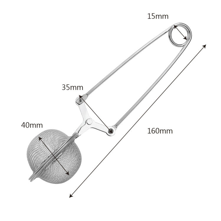 Stainless steel sphere mesh tea infuser with long handle, shown with size markings