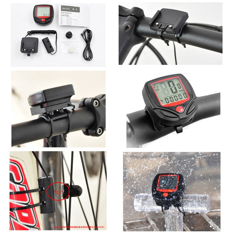 Bicycle speedometer display with mounting bracket and attached sensor wiring