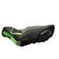 Black cycling shoe covers with neon green panels and elastic ankle opening