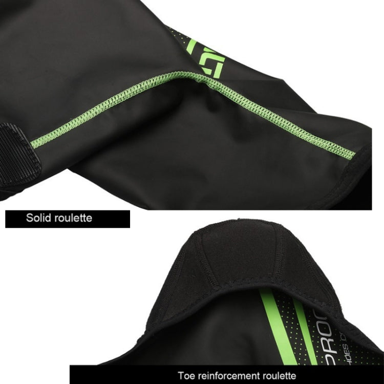 Cycling shoe cover with neon green piping and toe/sole reinforcement panels