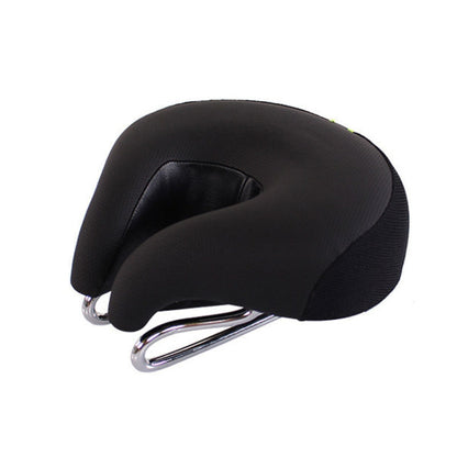 Black padded bicycle saddle with cutout and chrome rails