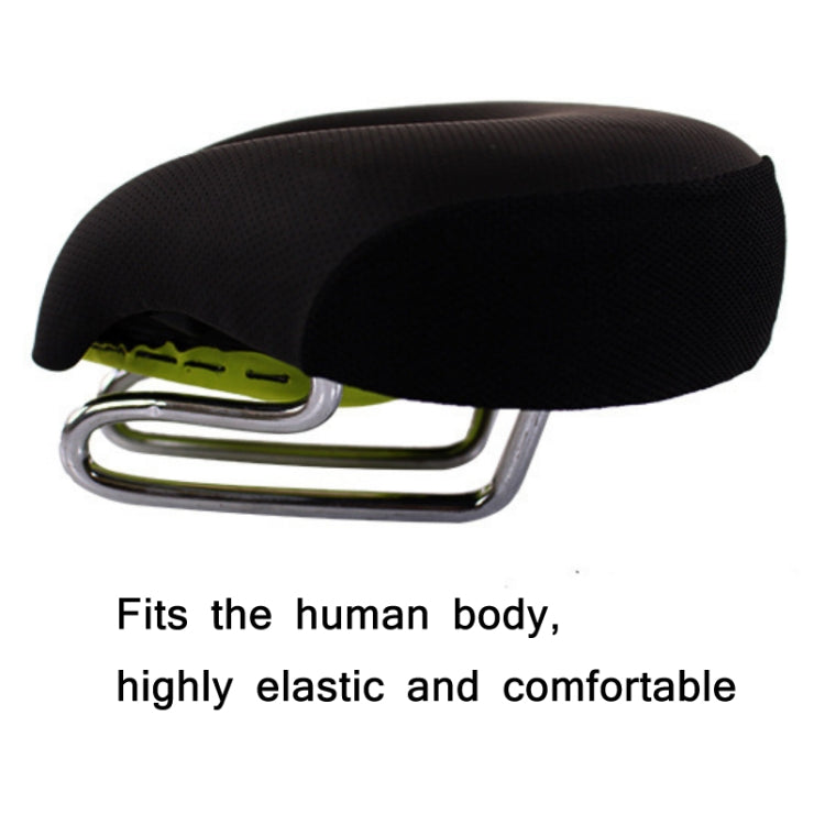 Black bicycle saddle with chrome rails and lime green underside accent