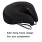 Black padded bicycle saddle with central panel and chrome rails