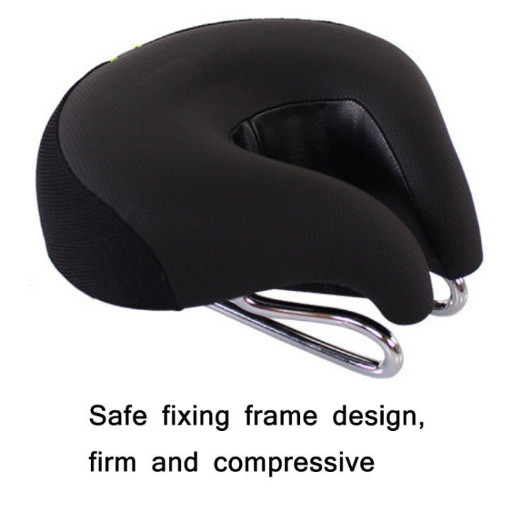 Black padded bicycle saddle with central panel and chrome rails