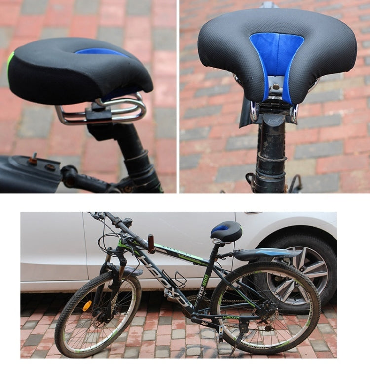 Black bicycle saddle with blue back panel on a road bike