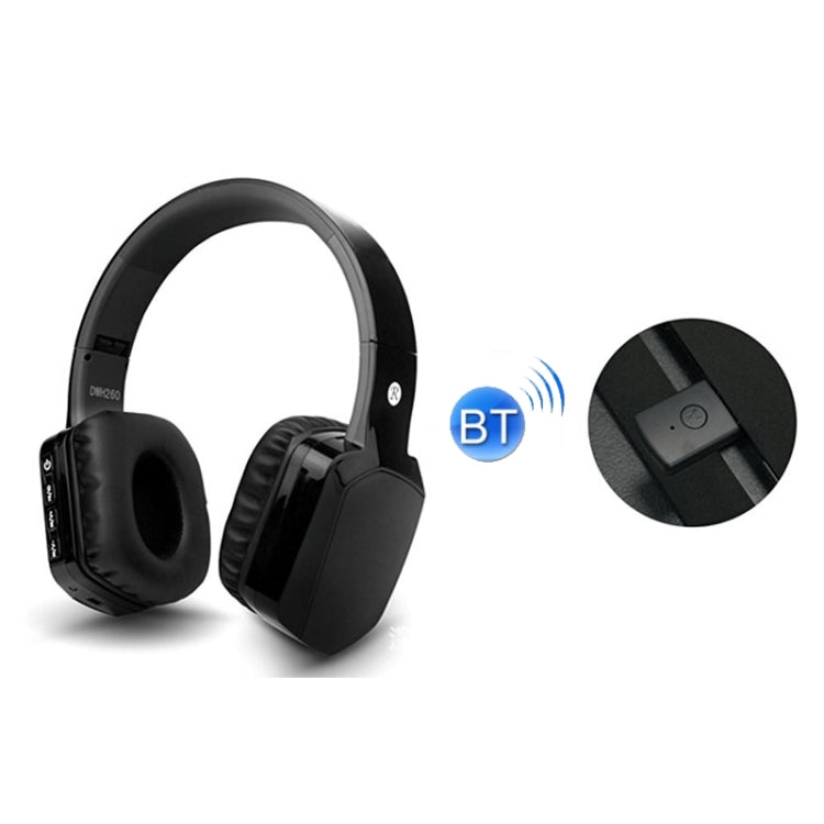 Black Bluetooth over-ear wireless headset with BT icon