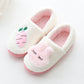 Cotton plush slippers, white with pink lining and smiling fruit face design