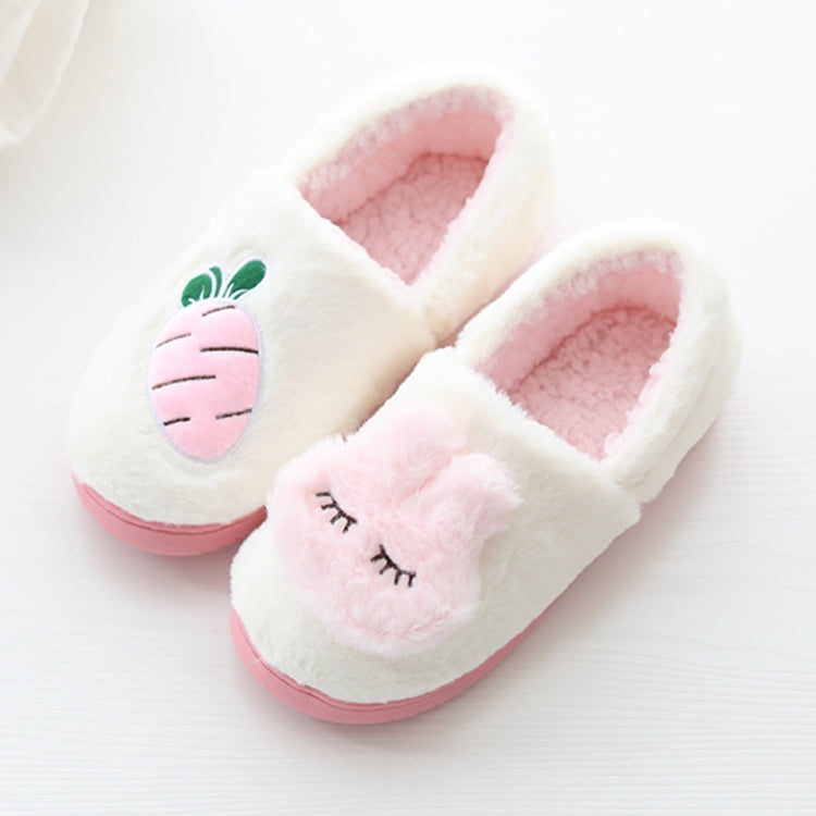 Cotton plush slippers, white with pink lining and smiling fruit face design