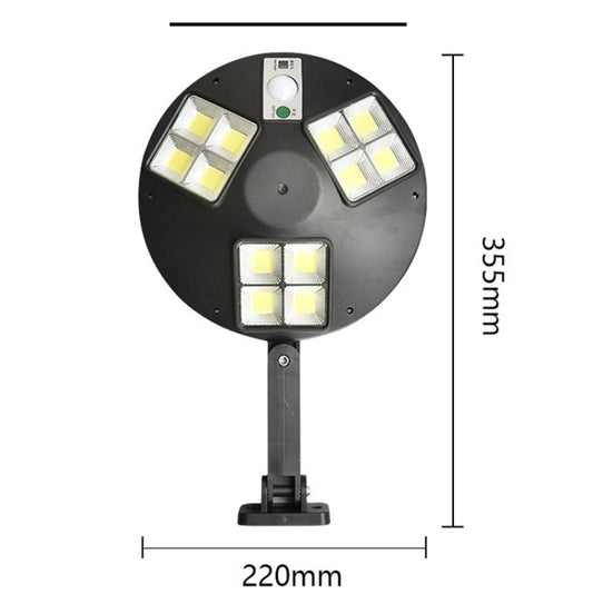 Solar LED street light with radar sensor, front view and pedestal mount