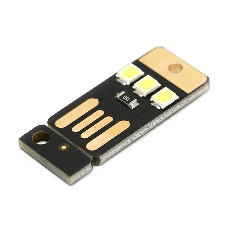 Black USB LED keychain light board with 3 white SMD LEDs and gold mounting holes