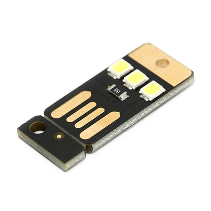 Black USB LED keychain light board with 3 white SMD LEDs and gold mounting holes