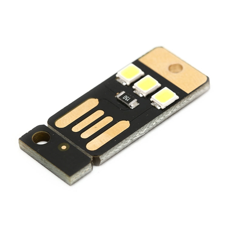 Black mini USB LED keychain board with three white LEDs and gold card contact pad