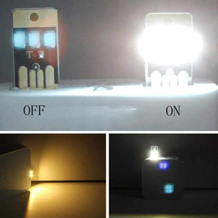 Mini USB LED light board showing OFF and ON bright output in a light test