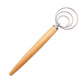 Oak-handle dough mixing whisk with stainless steel three-circle agitator coil