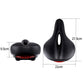 Black bicycle saddle shown from side and underside, with rear red taillight