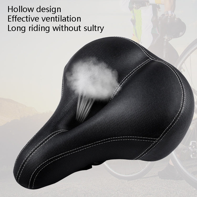 Black bicycle saddle with contoured hollow channel and rear red taillight