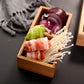 Bamboo compartment platter tray with three divided sections for vegetables and meat