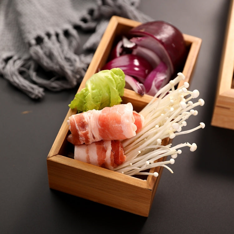 Bamboo compartment platter tray with three divided sections for vegetables and meat