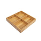 Light bamboo four-compartment compartment tray with four divided square sections for snacks.