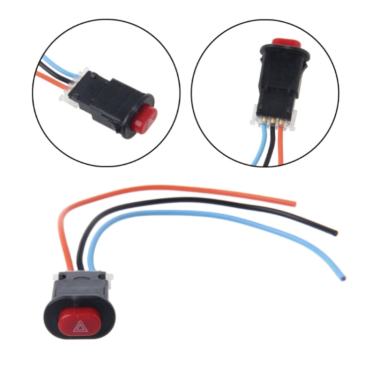 Hazard light switch with red triangle button and black connector details
