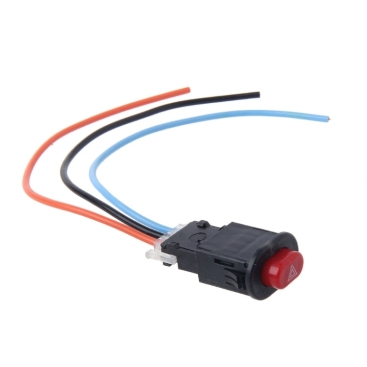 Hazard light switch with red triangle button and three color wire leads