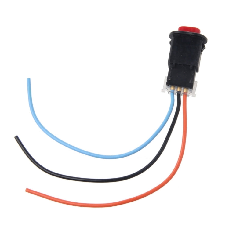 Hazard light switch with red cap and colored wire harness: blue, black, orange