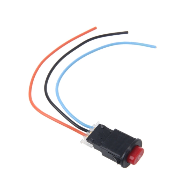 Hazard light switch with red triangle button and three insulated wire leads