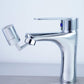 Polished chrome sink faucet with two-section filtered spray outlet and aerator