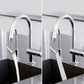 Chrome faucet with two spray positions, showing steady filtered water stream