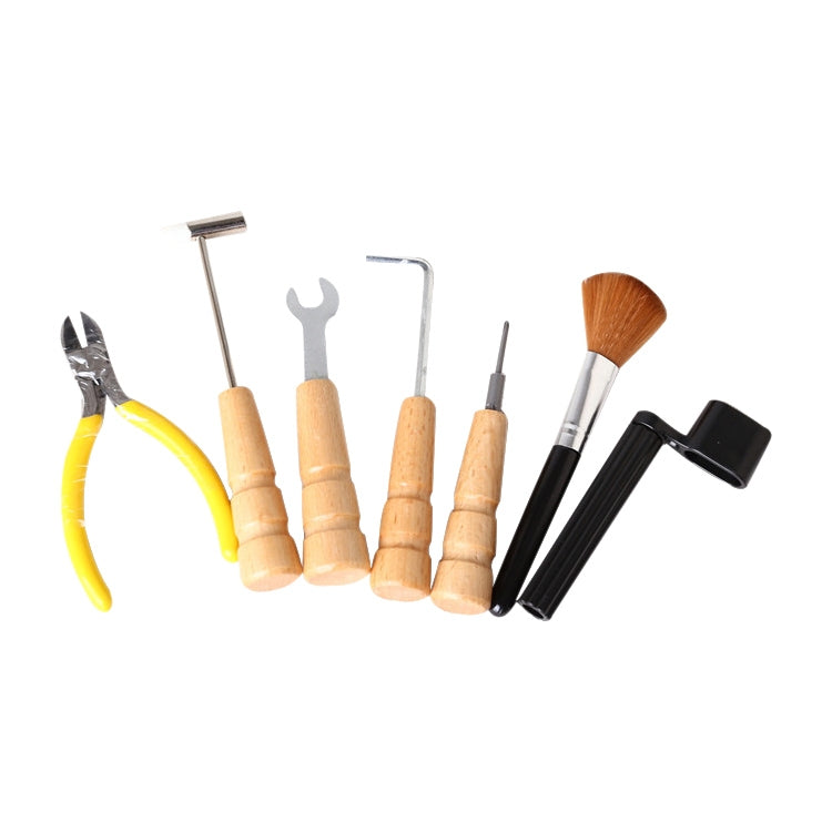 Guitar string changing kit tools set with cutters, wrenches, brushes, and rods