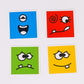 Four square challenge cards showing emoji faces with eyes and mouths