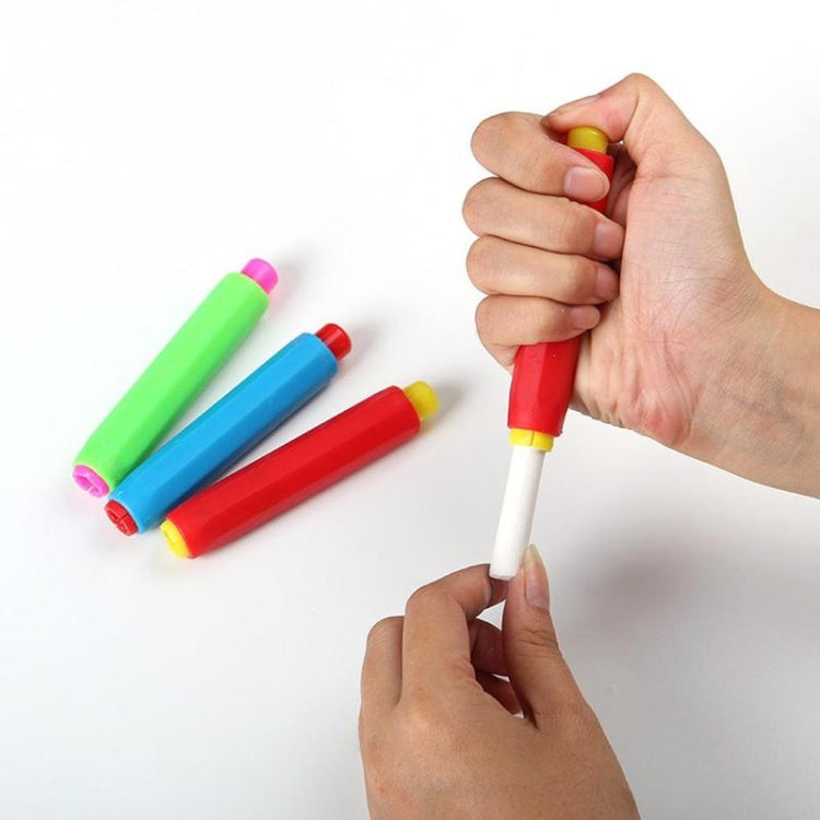 Dustless chalk sticks in red, green, blue, and yellow; hands holding one
