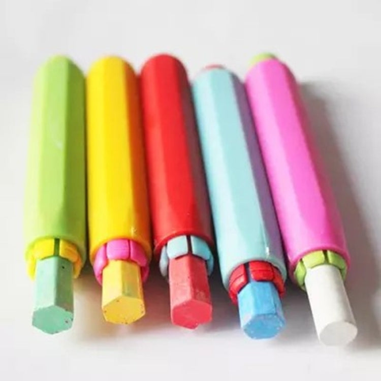 Row of dustless chalk sticks in neon green, yellow, red, blue, and pink