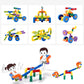 Plastic pipe building blocks with multiple assembled wheeled models
