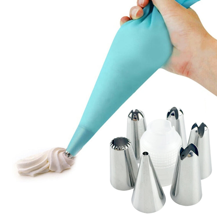Silicone pastry bag with 6 stainless steel cake piping nozzles set, teal