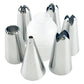 Set of stainless steel cake piping nozzles with white coupler, 8-piece collection