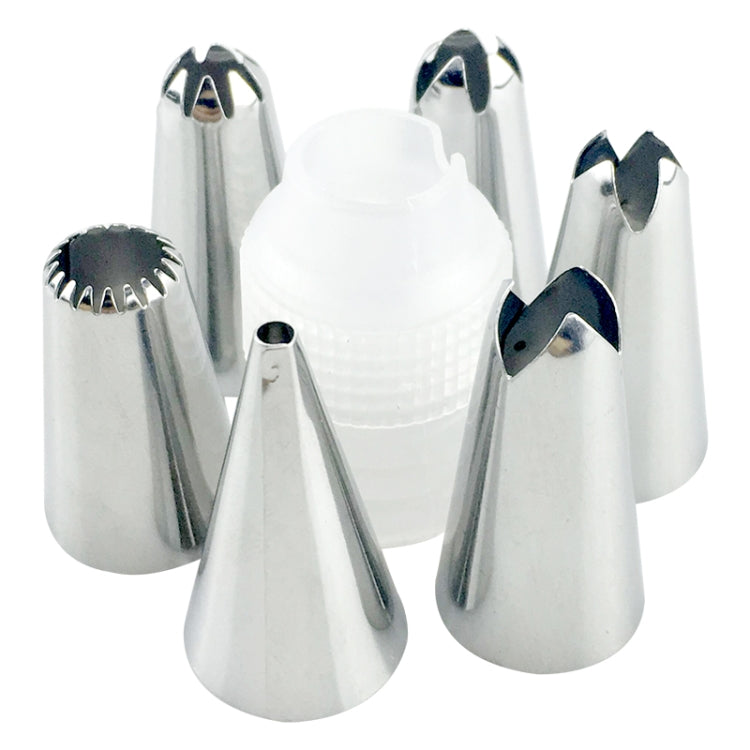 Set of stainless steel cake piping nozzles with white coupler, 8-piece collection