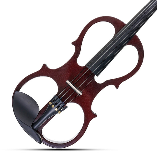 Wine red electronic violin close-up with strings and fingerboard