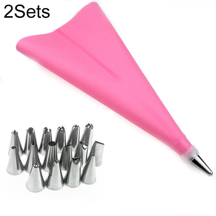 Pink reusable silicone pastry bag with metal decorating nozzles tips set
