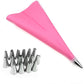 Pink reusable pastry bag and metal piping nozzle tips for cake decorating