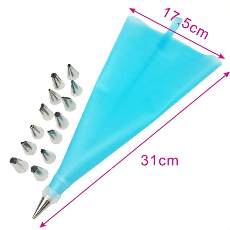Reusable blue silicone pastry bag with stainless-steel piping nozzles set