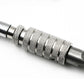 Textured knurled grip section of a rotary leather carving knife with metal handle