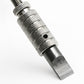 End of rotary leather carving knife with knurled grip and flat blade tip