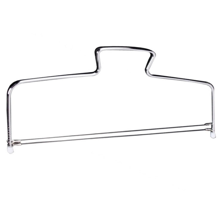 Stainless steel adjustable wire cake slicer frame with two end leveling pegs