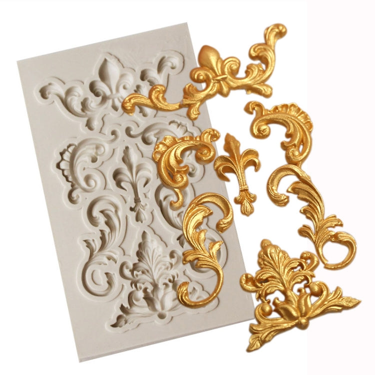 Floral scroll border silicone mold set of 2, rectangular design with decorative swirls