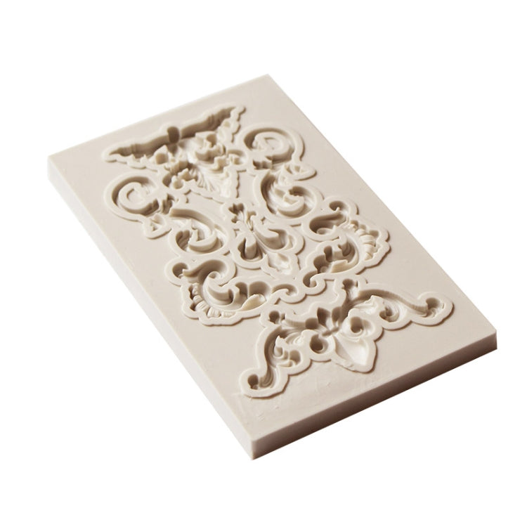 Rectangular floral scroll silicone mold with raised border and corner ornaments