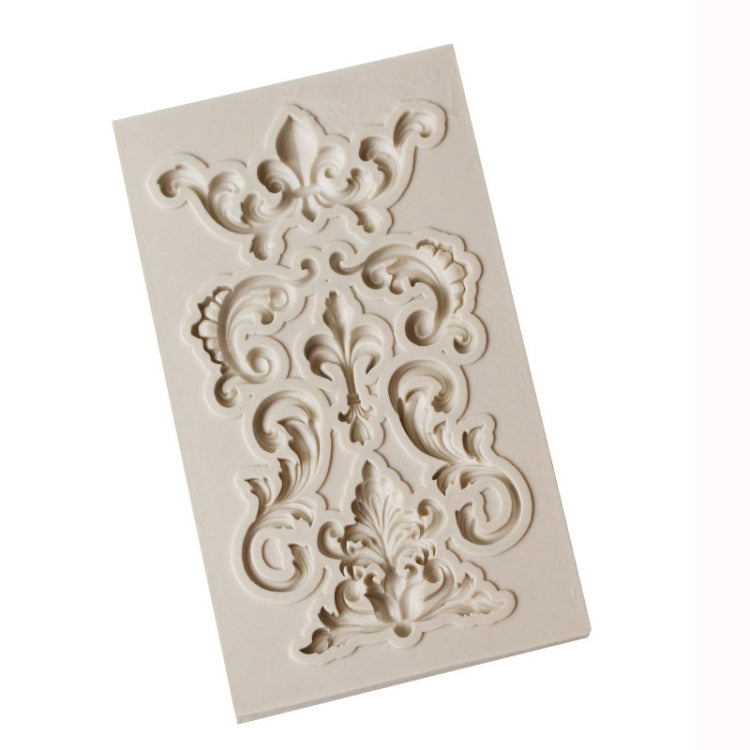 Rectangular floral scroll border silicone mold with detailed raised damask motifs