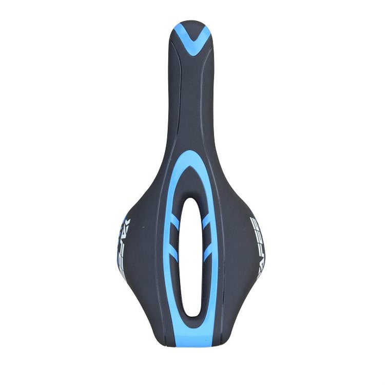 YAFEE mountain bike saddle in dark gray with blue oval cutout and trim