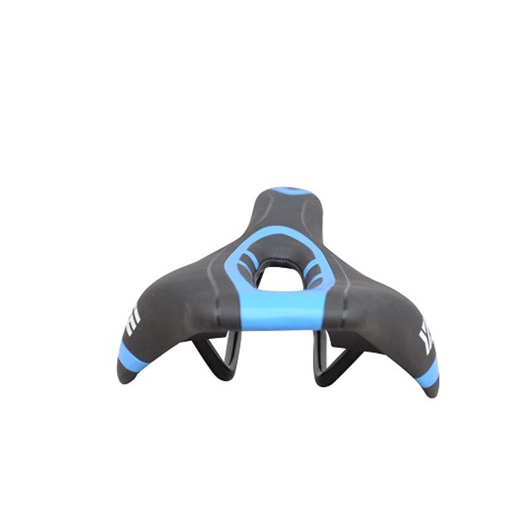 YAFEE mountain bike saddle underside with black base and blue accent around the hole