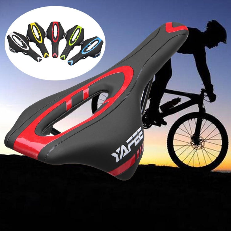 YAFEE mountain bike saddle black with red oval cutout and bold side stripe